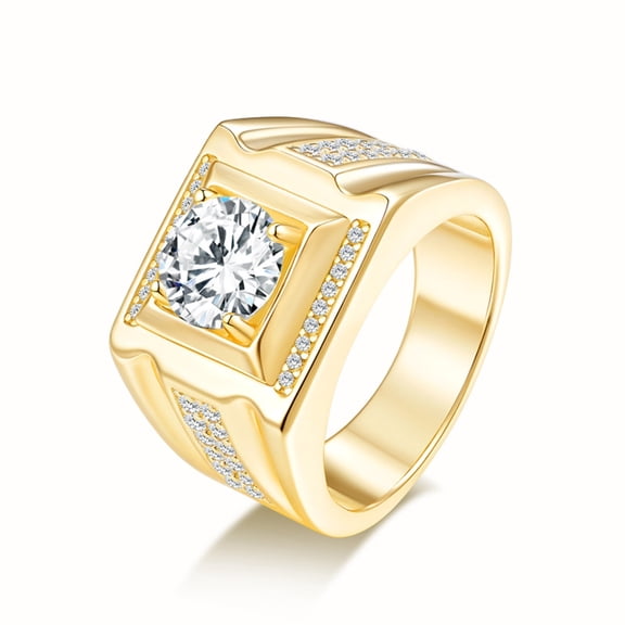 2 Carat Moissanite Rings for Men D Color VVS1 Clarity Chunky Gold Rings Moissanite Wedding Band 925 Sterling Silver Mens Ring Jewelry Size 7-12
