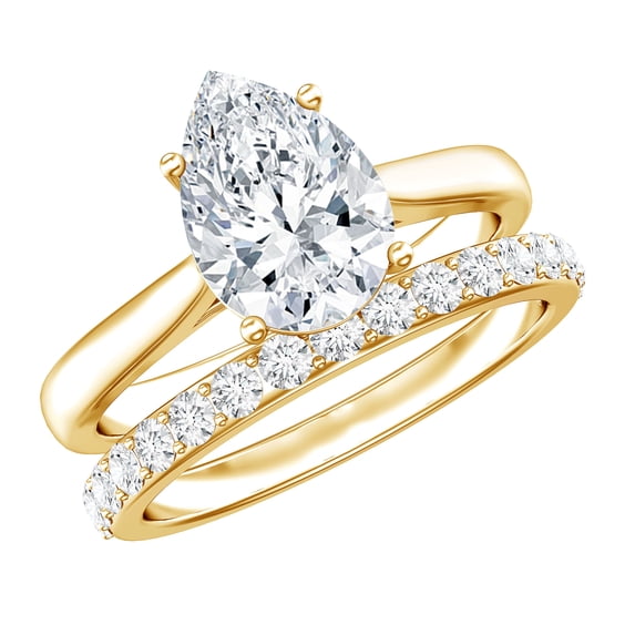 Rosec Jewels Certified Moissanite Wedding Ring Set - 2 Carat Engagement Ring with Enhancer - D-VS1 Grade, 10K Yellow Gold, US 4.50