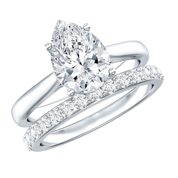 Rosec Jewels Certified Moissanite Wedding Ring Set - 2 Carat Engagement Ring with Enhancer - D-VS1 Grade, 925 Sterling Silver, US 4.00
