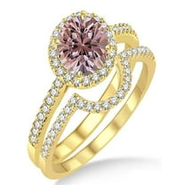 2 Carat Morganite And Diamond Moissanite Halo Bridal Set Engagement Ring On 10K Yellow Gold