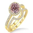 thumbnail image 1 of 2 Carat Morganite & Diamond Halo Bridal Set Engagement Ring on 10k Yellow Gold, 1 of 2