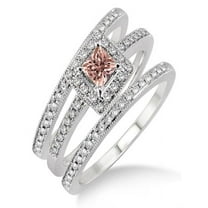 2 Carat Morganite & Diamond Trio set Halo Ring on 10k White Gold