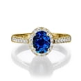 thumbnail image 1 of 2 Carat Oval Cut Blue Sapphire And Moissanite Diamond Halo Engagement Ring in 10k Yellow Gold, 1 of 2
