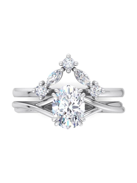 2 Carat Oval Cut F-G Color VVS-VS Clarity Lab Grown Diamond Gold Bridal Ring Set For Women