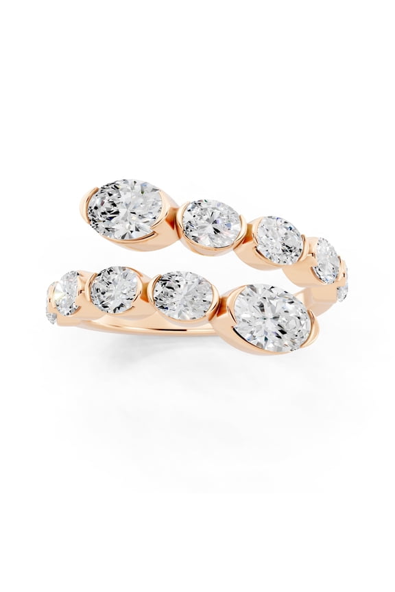 2 Carat Oval Cut Moissanite Open Wedding Bands Ring for Women in 14K Rose Gold Plated 925 Sterling Silver Crossover Wrap Bypass Anniversary Ring D Color VVS1 Clarity Jewelry Gift for Her -5