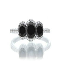 2 Carat Oval Cut Three Stone Trilong Black Diamond Engagement Ring on 10k White Gold