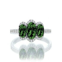 2 Carat Oval Cut Three Stone Trilong Emerald Engagement Ring on 10k White Gold