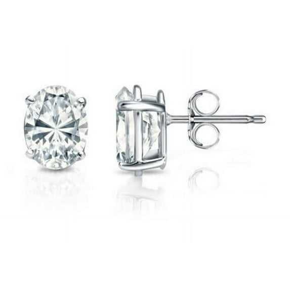 2 Carat Oval Cut White Diamond 14K White Gold Plated Solitaire Stud Earrings