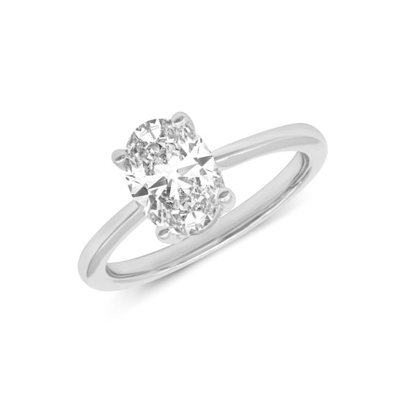 2 Carat - Oval Lab Grown Basket Regular Shank Setting Solitaire Diamond Engagement Ring in 14K White Gold(Ring Size: 6.5)