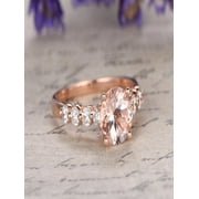 JEENJEWELS 2 Carat Peach Pink Morganite and Diamond Engagement Ring in 10k Rose Gold