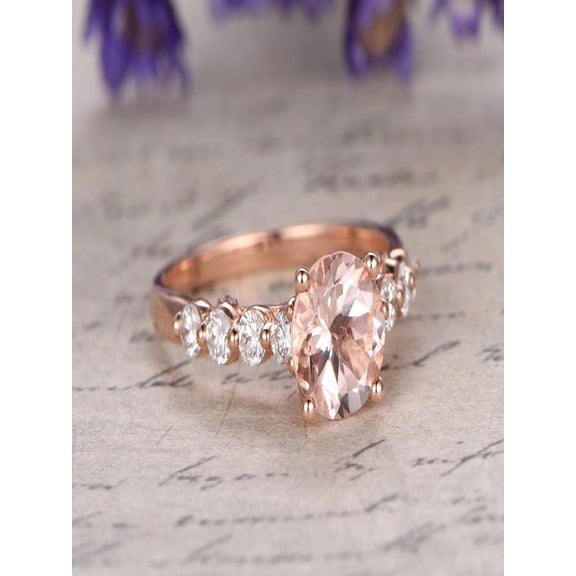 2 Carat Peach Pink Morganite and Diamond Engagement Ring in 10k Rose Gold
