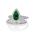 thumbnail image 1 of 2 Carat Pear Cut Emerald Halo Bridal Set for Woman in 14k White Gold affordable emerald and diamond engagement ring, 1 of 2