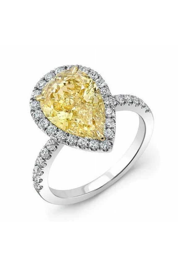 2 Carat Pear Cut Lab Created Yellow Citrine And White CZ Women's Engagement Ring