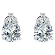 2 Carat Pear Cut Moissanite Minimalist Solitaire Stud Earrings In 18K White Gold Plating Over Silver