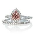 thumbnail image 1 of 2 Carat Pear Cut Morganite Halo Bridal Set for Woman on 10k White Gold, 1 of 4