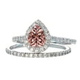 thumbnail image 1 of 2 Carat Pear Cut Real Morganite Halo Bridal Set on Sterling Silver 18k Gold Plating, 1 of 4