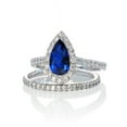 thumbnail image 1 of 2 Carat Pear Cut Sapphire Halo Bridal Set for Woman in 14k White Gold affordable sapphire and diamond engagement ring, 1 of 2