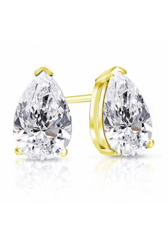 2 Carat Pear Solitaire Diamond Stud Earrings | IGI Certified Lab Grown Diamond Stud | 14K Yellow Gold | G - VS2 | Screw Backs