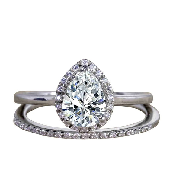 2 Carat Pear cut Man made diamond moissanite and Man made diamond moissanite Halo Wedding Ring Set with 18k Gold Plating
