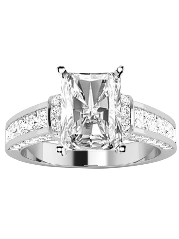 2 Carat Platinum LAB GROWN Diamond Contemporary Channel Set Princess And Pave Round Cut Radiant Cut Diamond Engagement Ring (E-F Color VS1-VS2 Clarity) Size: 4