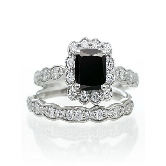 2 Carat Princess Cut Black Diamond and Diamond Wedding Ring set on 10k White Gold