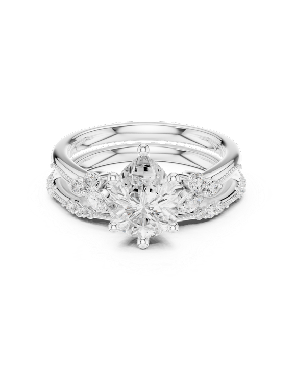 2 Carat Princess Cut Moissanite Diamond Double Band Bridal Ring Set - Yellow Gold Over Sterling Silver - Elegant Ball Prong Pave Jewelry Gift for Her