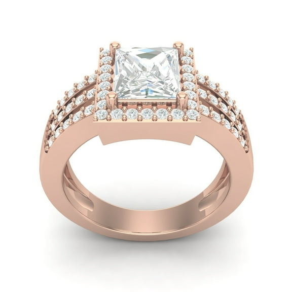 2 Carat Princess Cut Moissanite Engagement Cluster Ring Platinum Over 925 Sterling Silver Rose Vermeil