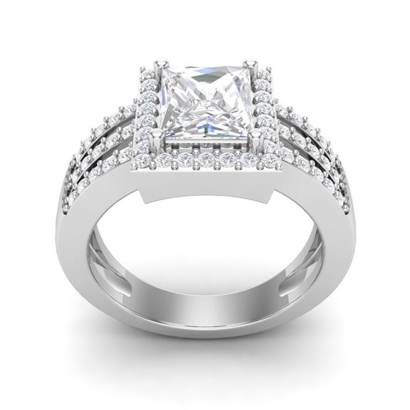 2 Carat Princess Cut Moissanite Engagement Cluster Ring Platinum Over 925 Sterling Silver