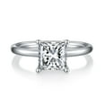 thumbnail image 1 of 2 Carat Princess Cut Moissanite Solitaire Ring, Art Deco Promise Ring, Plain Band Ring In 925 Sterling Silver, 1 of 6