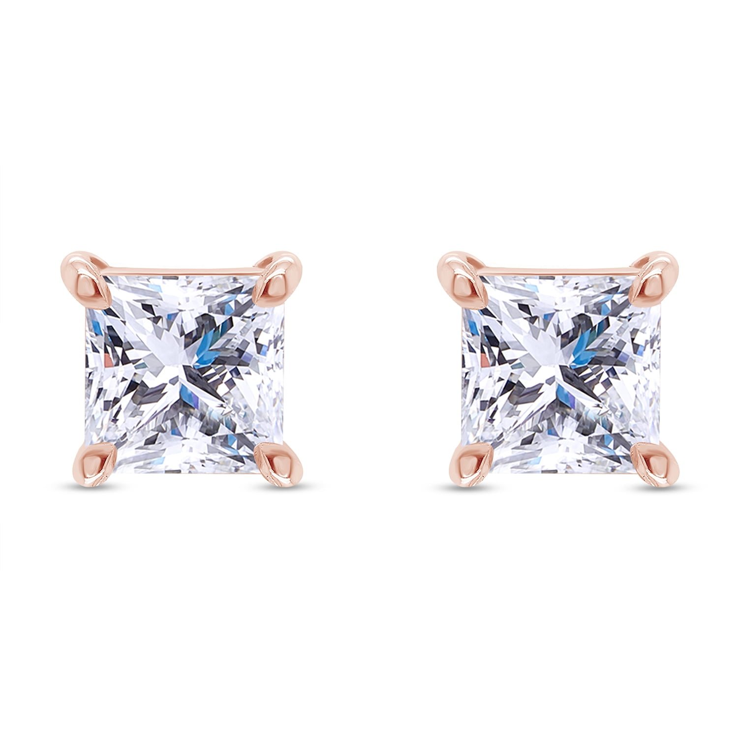 AFFY 2CT Moissanite Diamond Stud Earrings for Women in 18K Rose Gold over Sterling Silver