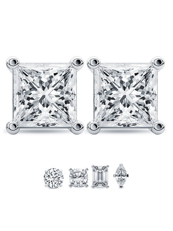 2 Carat Princess IGI Certified Lab Grown Diamond Solitaire Earrings | 14K White Gold FG VS Diamonds | Stud Earrings Friendly Diamonds