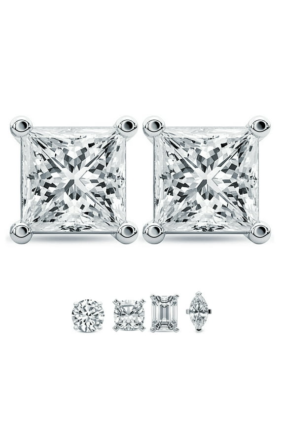2 Carat Princess IGI Certified Lab Grown Diamond Solitaire Earrings | 14K White Gold FG VS Diamonds | Stud Earrings Friendly Diamonds