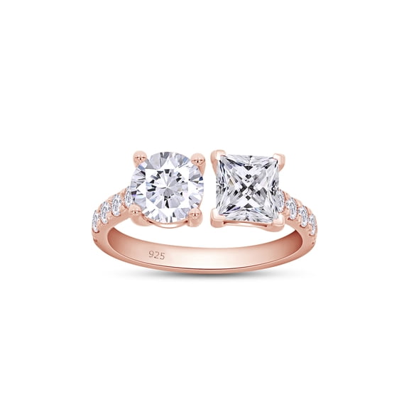 2 Carat Princess & Round Cut Lab Created Moissanite Adjustable Toi Et Moi Half-Eternity Engagement Ring For Women In 14K Rose Gold Over Sterling Silver (G-H Color, VVS1 Clarity, 2.00 Cttw)-10