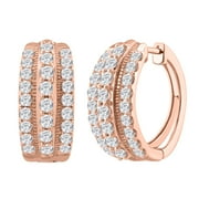 FINEROCK LLC 2 Carat Prong Set Round Diamond Hoop Earrings in 14K Rose Gold