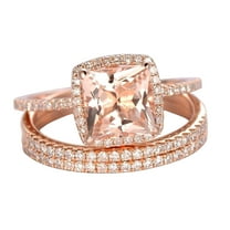 2 Carat Real Morganite and Moissanite Trio Set, Engagement Ring and 2 Matching Wedding bands, with 18k Gold Plating