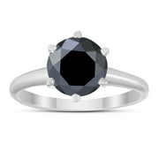 SZUL JEWELRY 2 Carat Round Black Diamond Solitaire Ring in 14K White Gold
