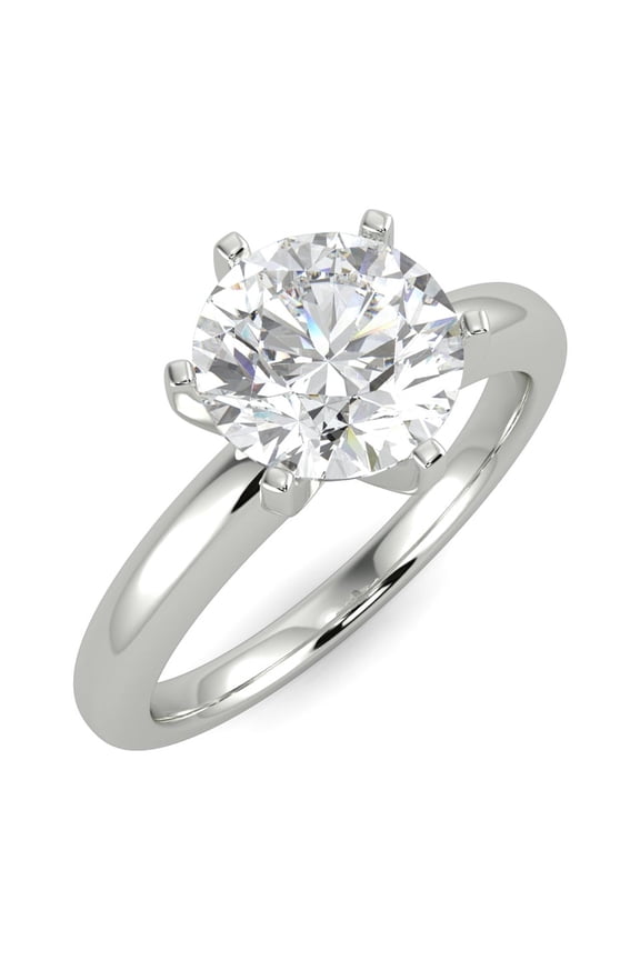 2 Carat Round Brilliant Moissanite Solitaire Engagement Ring in 14k White Gold (G-H, VS, cttw) 6-Prong Size 7.5 by Beverly Hills Jewelers