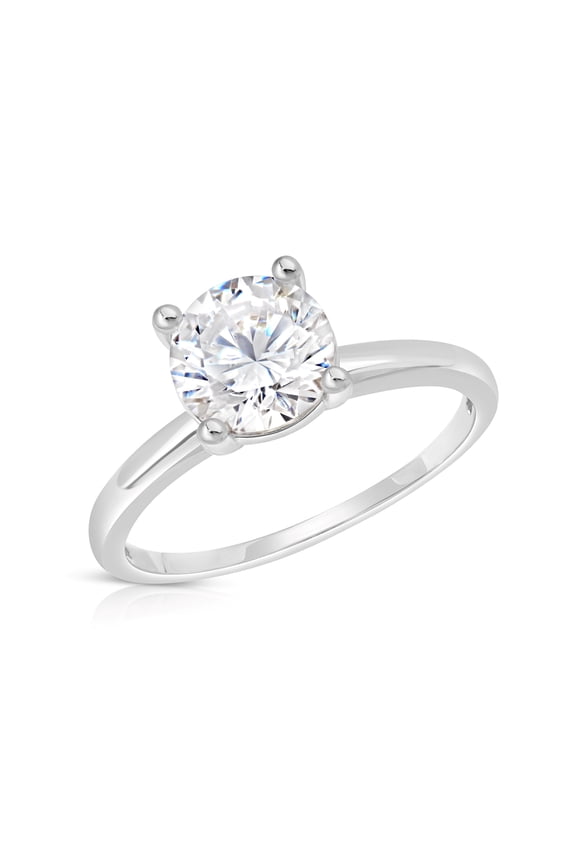 2 Carat Round Cubic Zirconia Solitaire Engagement Ring for Women in 14k White Gold 4-Prong Setting CZ Ring Size 6 by MAX + STONE