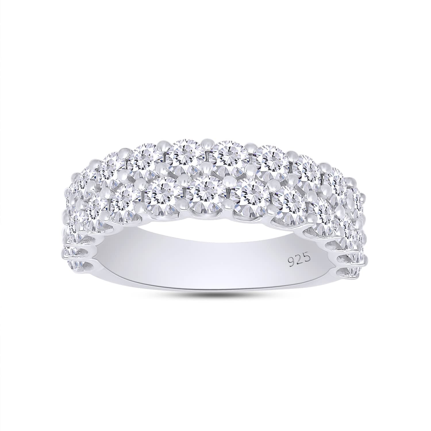 AFFY 2CT Moissanite Diamond Double Row Anniversary Wedding Band Ring in ...