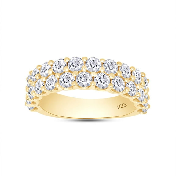 AFFY 2CT Moissanite Diamond Double Row Anniversary Wedding Band Ring in 14k Yellow Gold over Sterling Silver-10