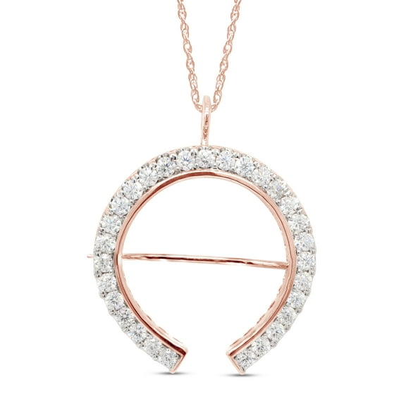 2 Carat Round Cut Lab Created Moissanite Diamond Horseshoe Pin Pendant Necklace In 14K Rose Gold Over Sterling Silver Jewelry For Men 18" Chain (G-H Color, VVS1 Clarity, 2 Cttw)