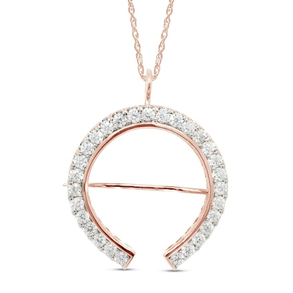 2 Carat Round Cut Lab Created Moissanite Diamond Horseshoe Pin Pendant Necklace In 10K Solid Rose Gold Jewelry For Men 18" Chain (G-H Color, VVS1 Clarity, 2 Cttw)