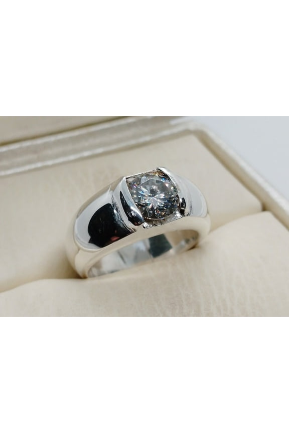 2 Carat Round Cut Moissanite 14K White Gold Plated Solitaire Mens Pinky Ring