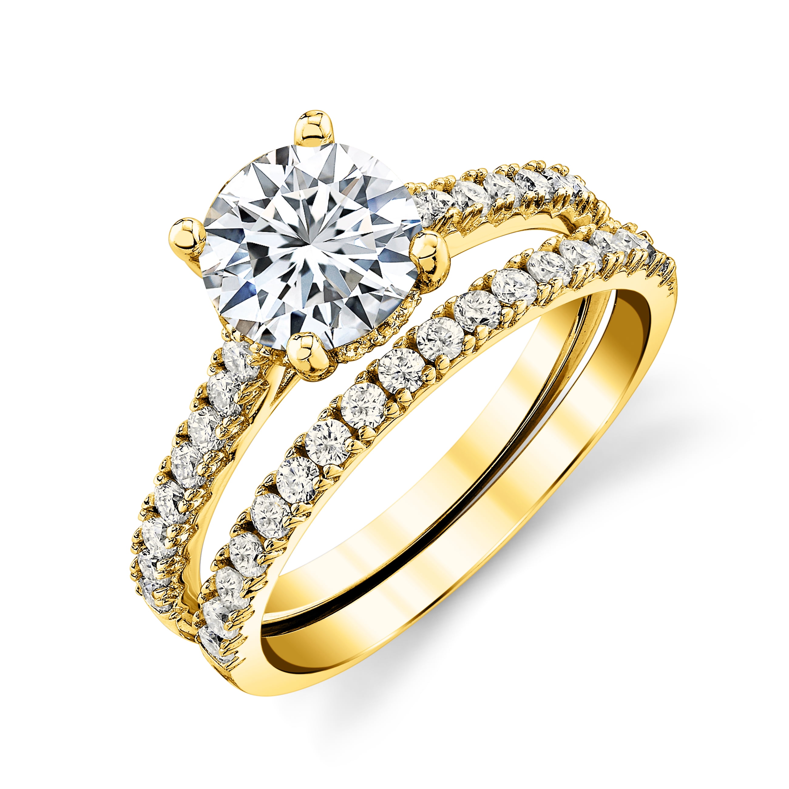 2 Carat Round-Cut Moissanite Halo Bridal Set Engagement Wedding Ring ...