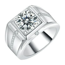 2 Carat Round Cut Moissanite Rings for Men D Color VVS1 Moissanite Diamond Rings 925 Sterling Silver Moissanite Engagement Rings with Certificate