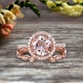 thumbnail image 1 of 2 Carat Round Cut Morganite 10k Rose Gold Wedding Set Half Eternity Ring Art Deco Stacking Band Engagement Ring Anniversary Gift Halo Milgrain, 1 of 5