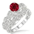 thumbnail image 1 of 2 Carat Round Cut Red Ruby Infinity Antique Bridal Set Moissanite Diamond on 10k White Gold, 1 of 2