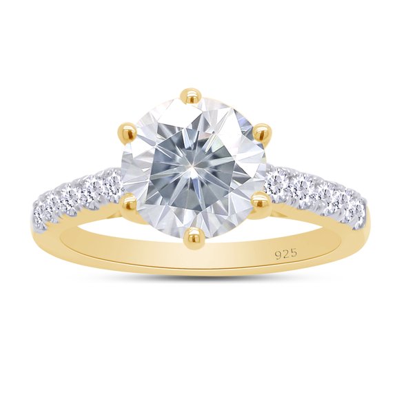 2 Carat Round Cut White Moissanite Lab Created Diamond Solitare with Accents Ring 14K Yellow Gold Plated Sterling Silver(G-H Color,VVS1 Clarity,2 Cttw)-10
