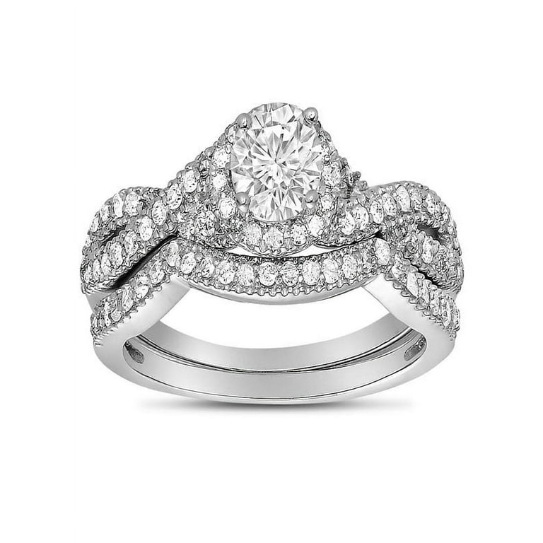 2 Carat Round Diamond Infinity Wedding Ring Set in White Gold for Her Women s Size 6.5 Silver