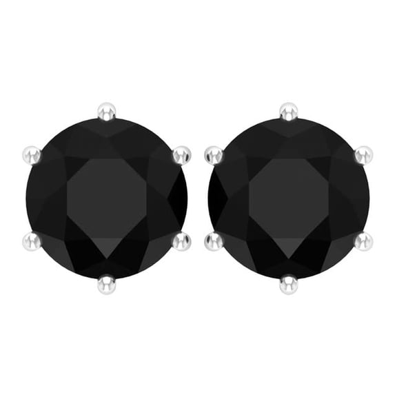 2 Carat Round Shape Simulated Black Diamond 6 Prong Set Wedding Engagement Stud Earrings with Screw Back In 14K White Gold Plated 925 Sterling Silver Gift for Womens (7 MM)